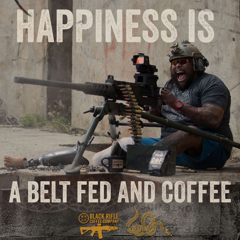 Black Rifle Coffee Company ad - Strength, resilience, and the joy of coffee.